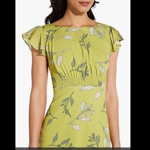 Adrianna Papell Tranquil Leaves Print A-Line Dress, Citron/Multi